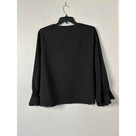 Pomander Place Womens Black Blouse Ruffles Embroidered Cuff Sleeve Size 3XL - Picture 2 of 5